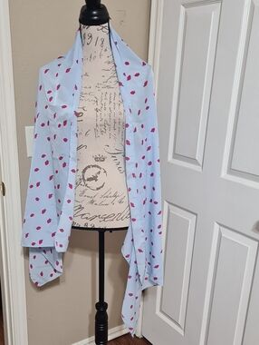 Light Blue Scarf with Strawberries.